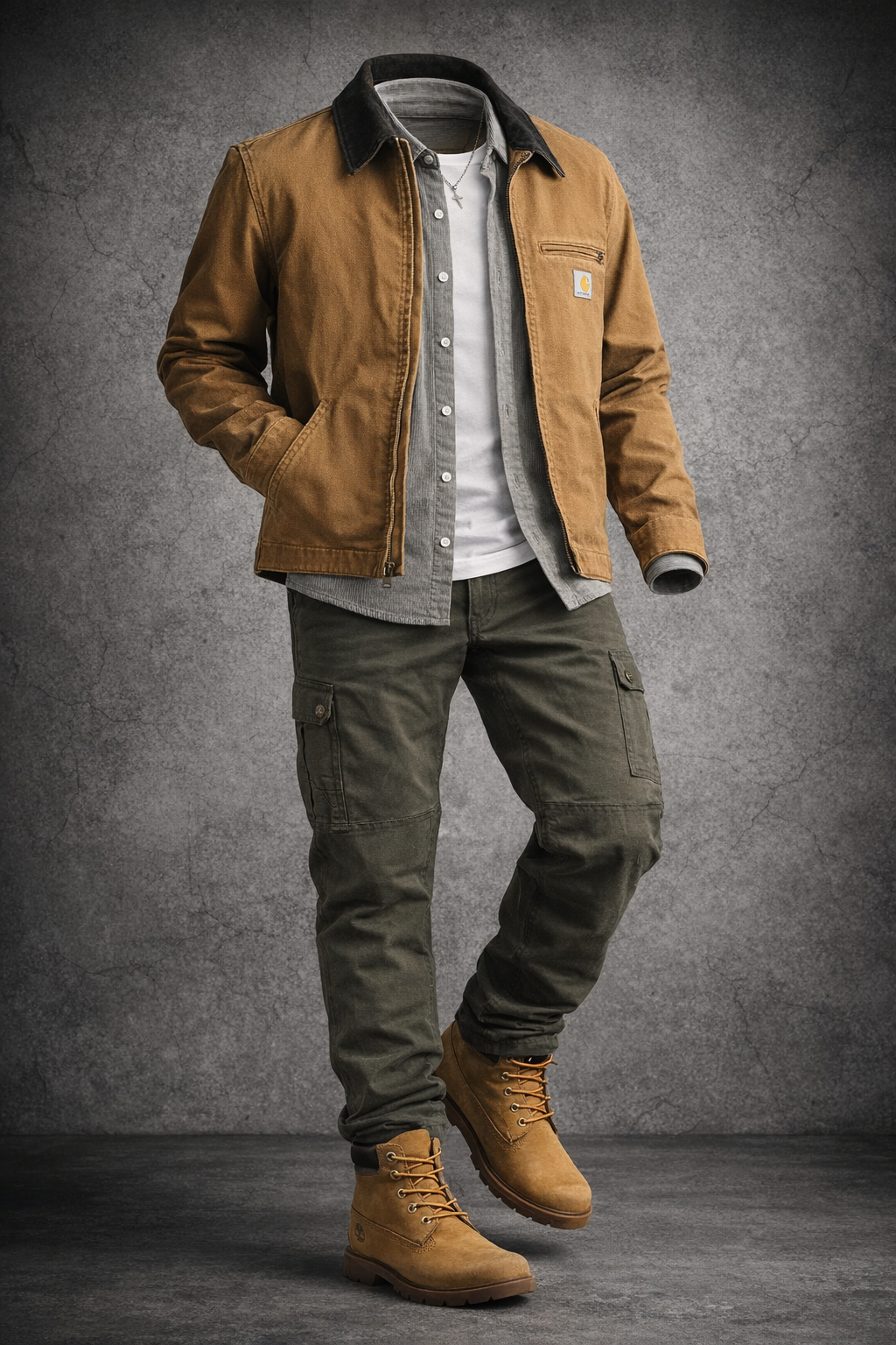 Smart Casual Workwear Outfit Men’s Style Guide: Timberland Boots, Cargo Pants and Shirt Jacket