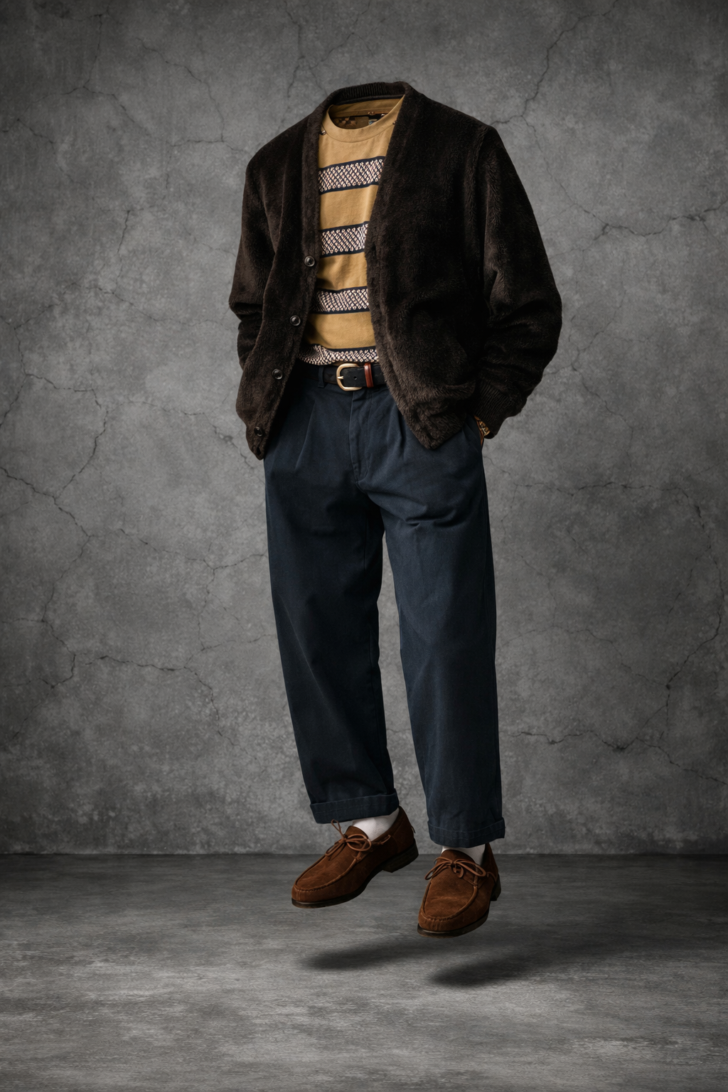 The Smart Casual Outfit That Always Works: Brown Cardigan, Relaxed Trousers and Classic Loafers