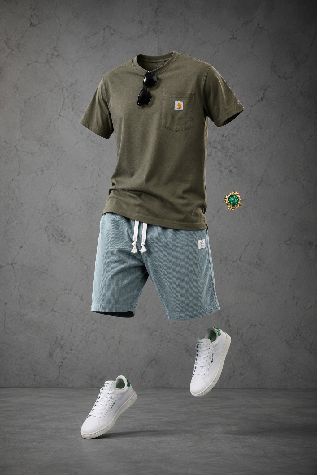 Outfit 44: Olive Green Pocket Tee & Cord Shorts Outfit: The Easy Summer Look That Always Works